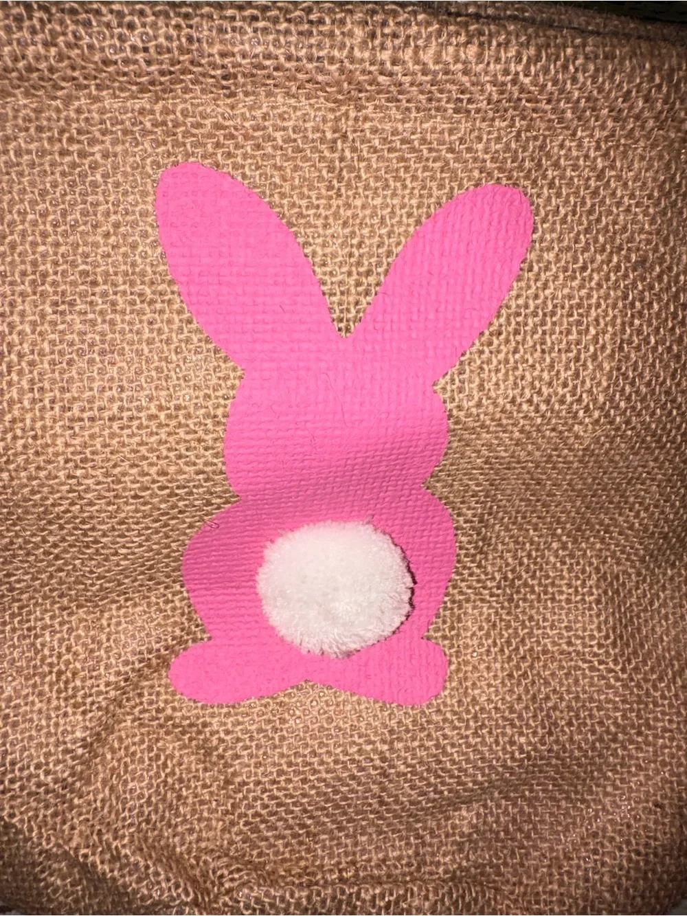 Burlap Hanging Storage Bag with Pink Bunny Accent